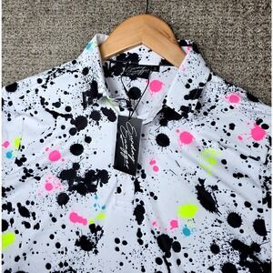 Sunday Swagger Splatter Regular Size Small Mens Golf Polo Shirt White Paint New